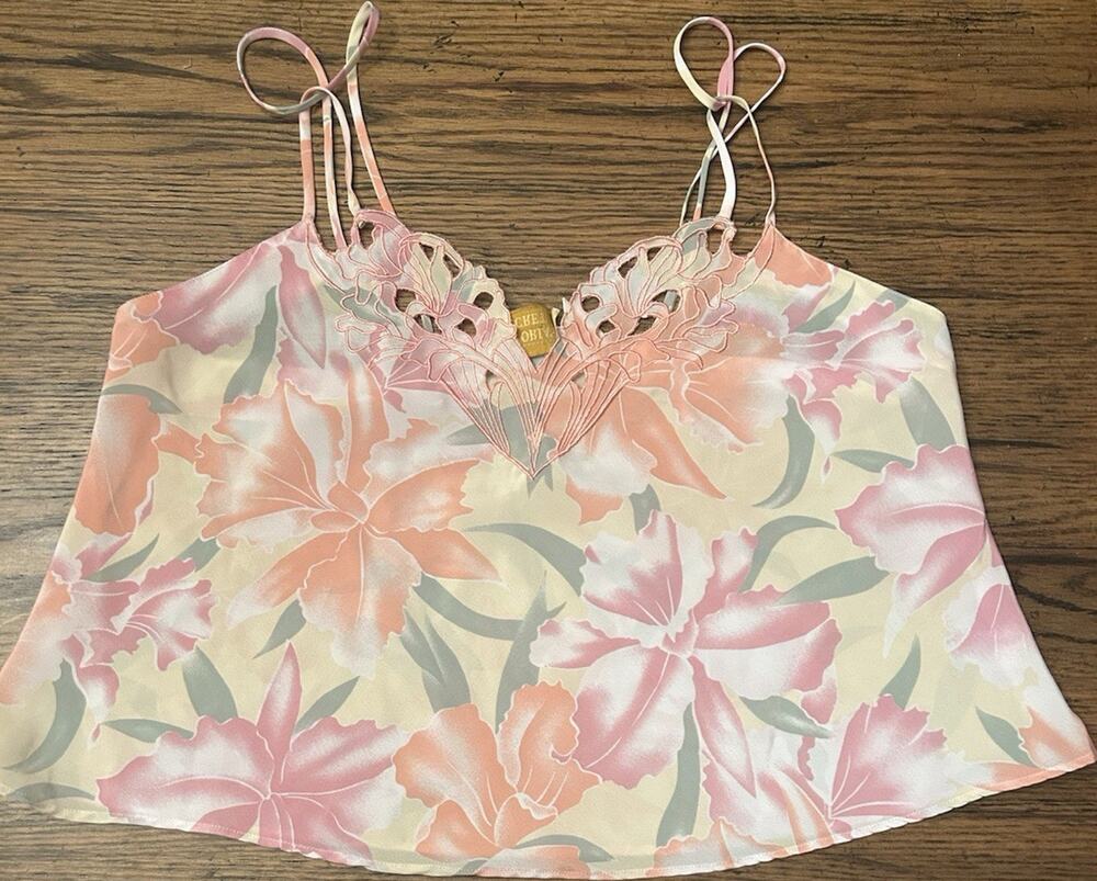 Victoria's Secret Floral Embroidered Camisole Pink Peach Adjustable Strap